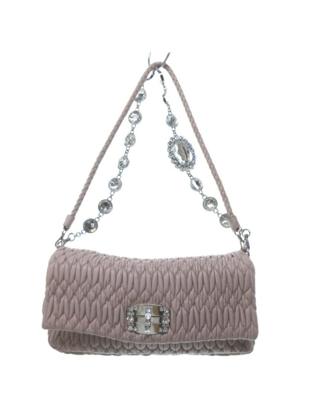 Miu Miu Nappa Crystal Matelasse Shoulder Bag Leather Quilted Bijou Logo Pink